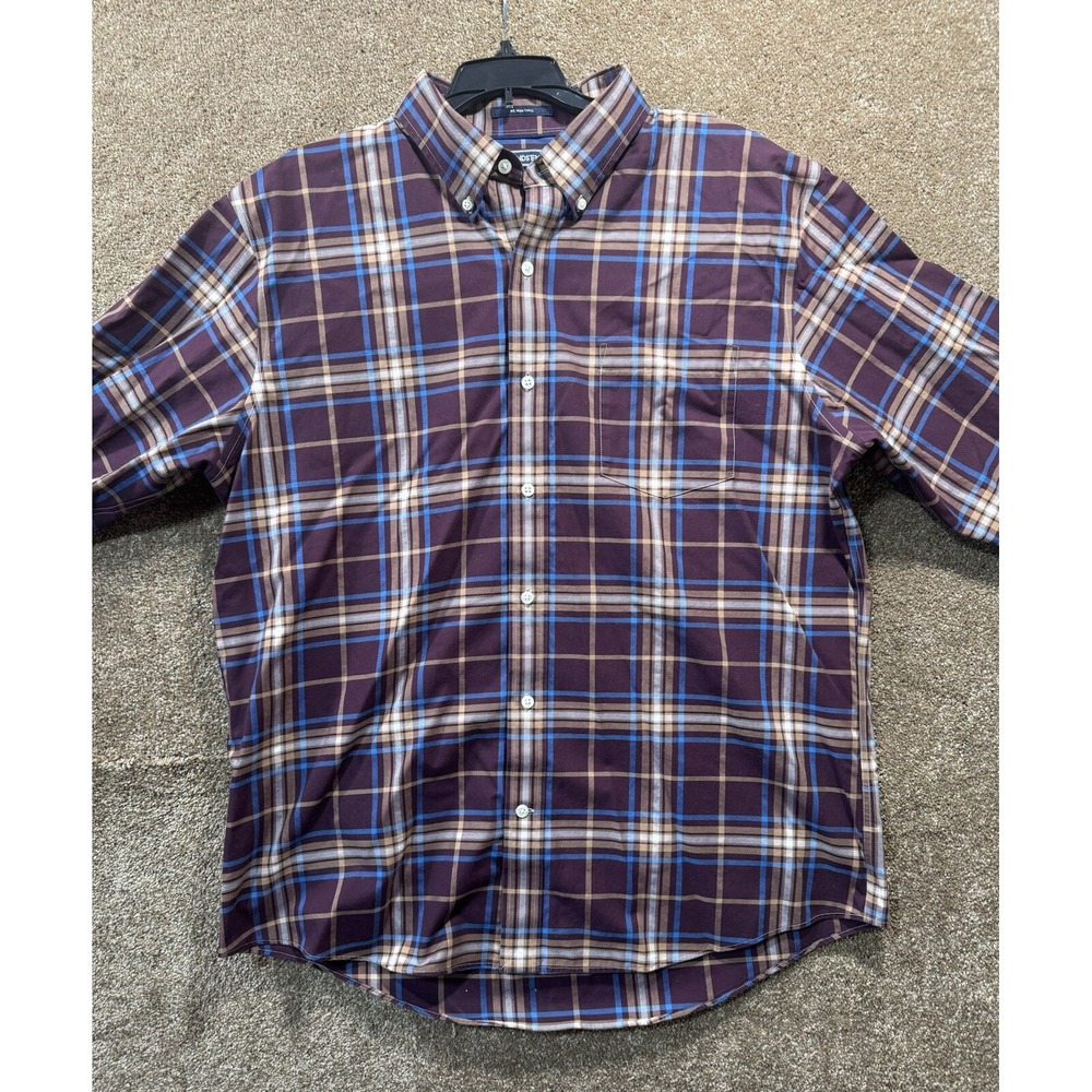 Lands End Plaid No Iron Long Sleeve Button Down Shirt Mens Size 16-16.5
